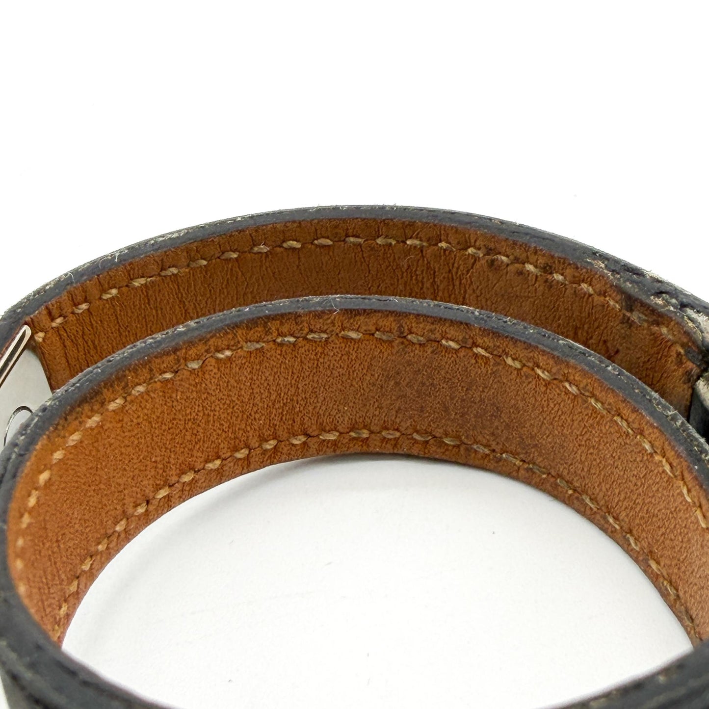 Hermès Collier de Chiens Double Tour Leather Bracelet Black Silver