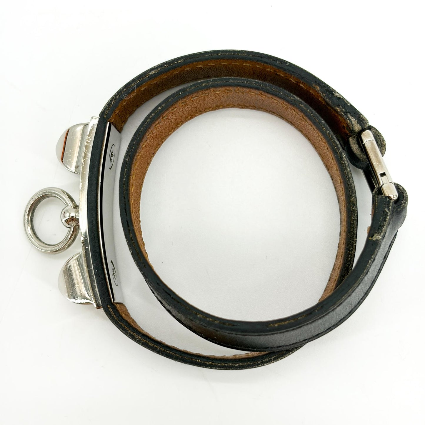 Hermès Collier de Chiens Double Tour Leather Bracelet Black Silver