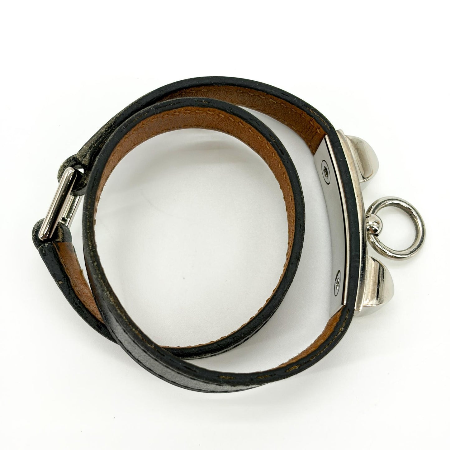 Hermès Collier de Chiens Double Tour Leather Bracelet Black Silver