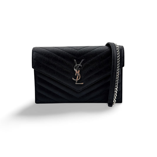 Saint Laurent Grande de Foudre Monogram Chain Crossbody Bag Black Silver Hardware
