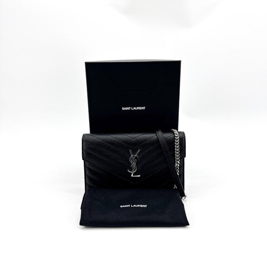 Saint Laurent Grande de Foudre Monogram Chain Crossbody Bag Black Silver Hardware