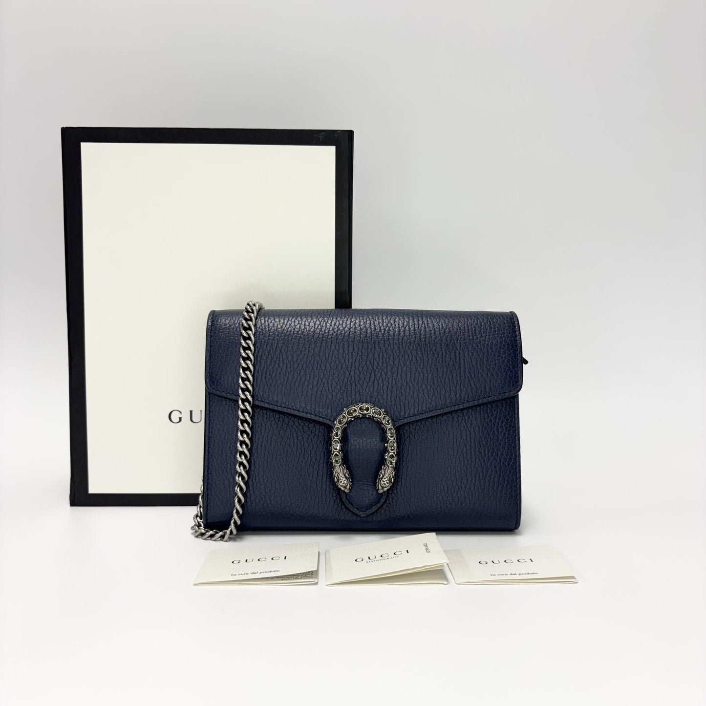 Gucci Dionysus Mini Leather Chain Bag Navy