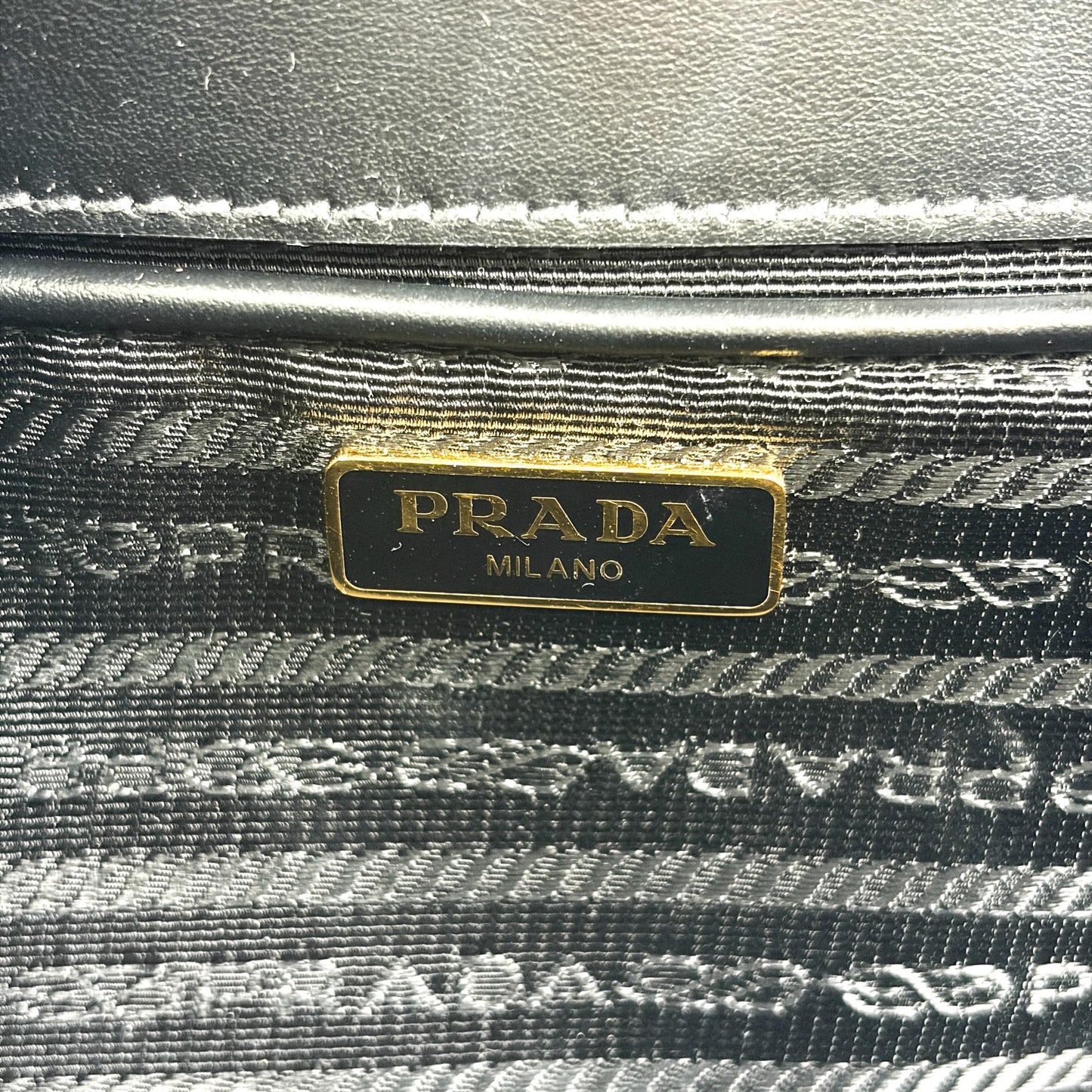 Prada Saffiano Leather Chain Shoulder Bag Black with Gold Hardware