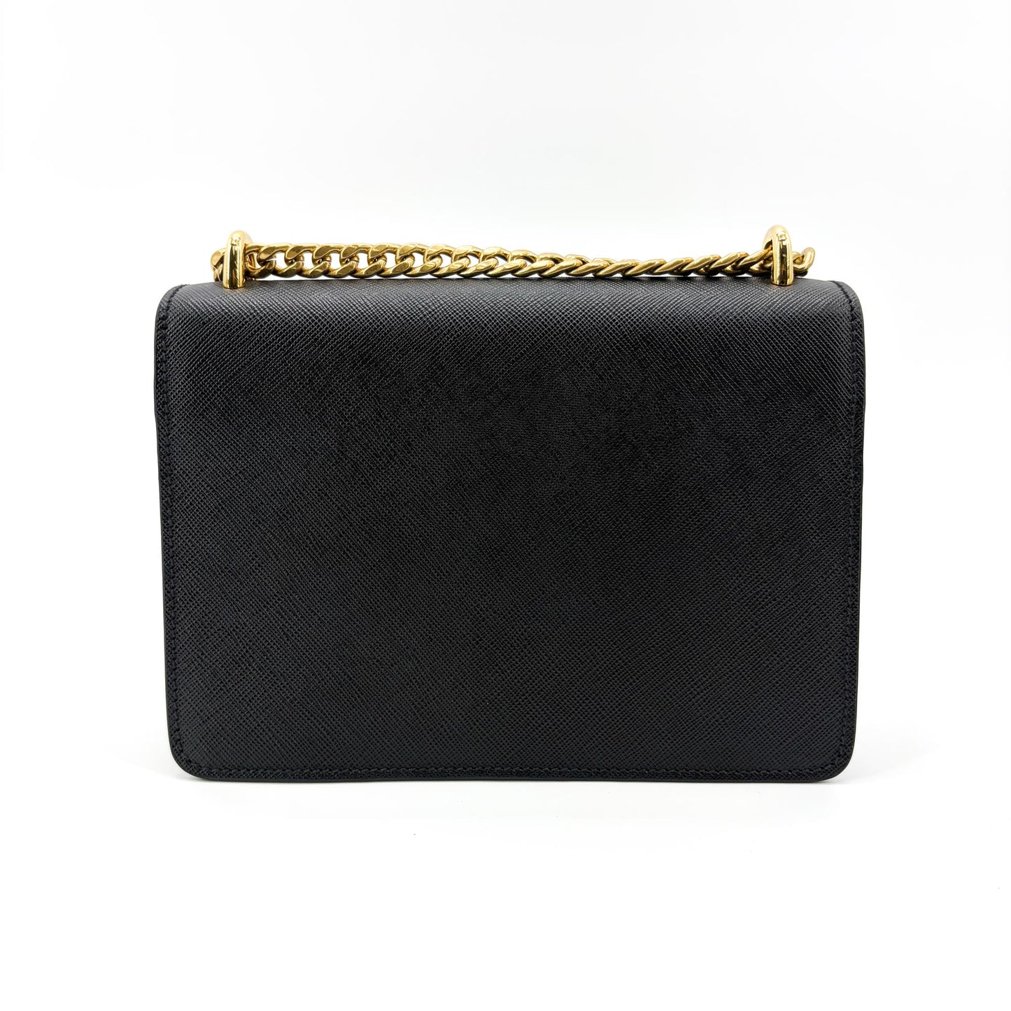 Prada Saffiano Leather Chain Shoulder Bag Black with Gold Hardware