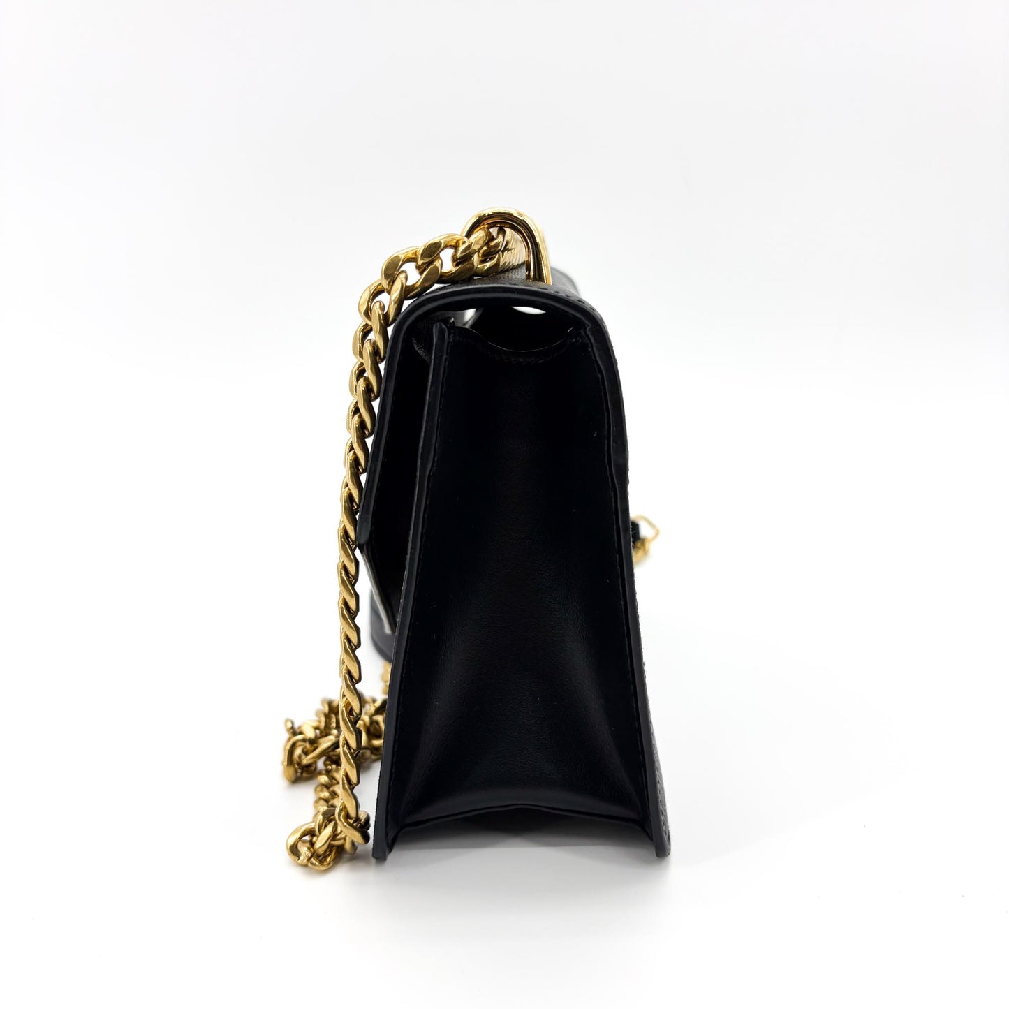 Prada Saffiano Leather Chain Shoulder Bag Black with Gold Hardware