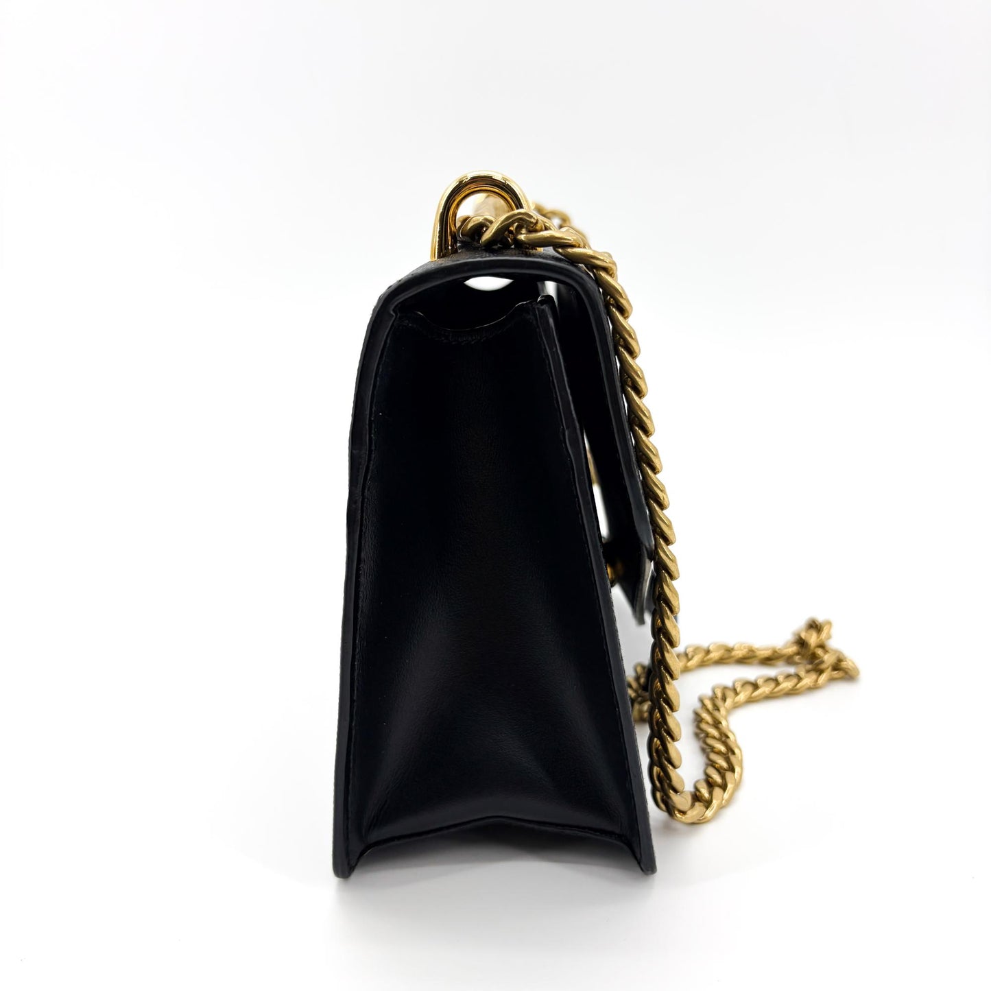 Prada Saffiano Leather Chain Shoulder Bag Black with Gold Hardware
