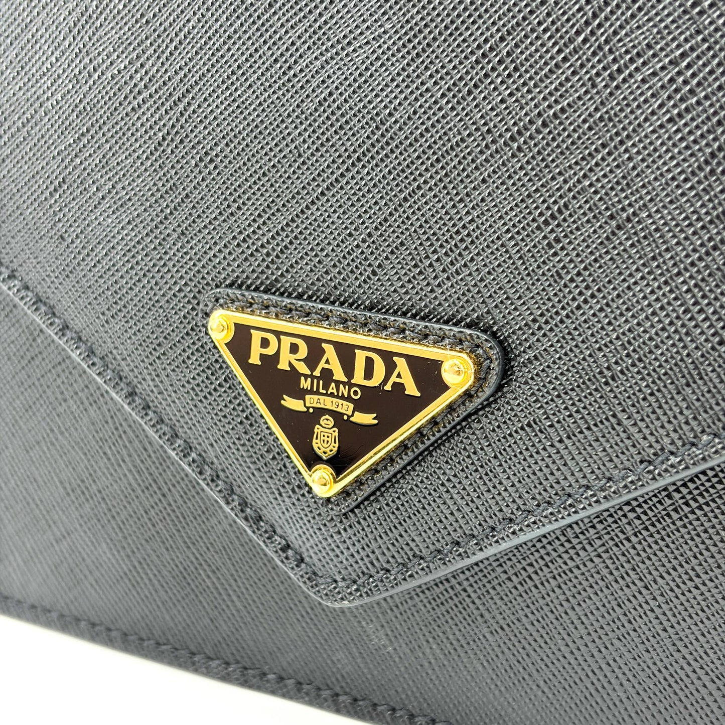 Prada Saffiano Leather Chain Shoulder Bag Black with Gold Hardware