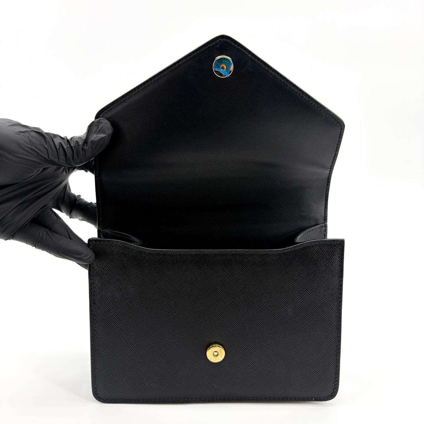 Prada Saffiano Leather Chain Shoulder Bag Black with Gold Hardware