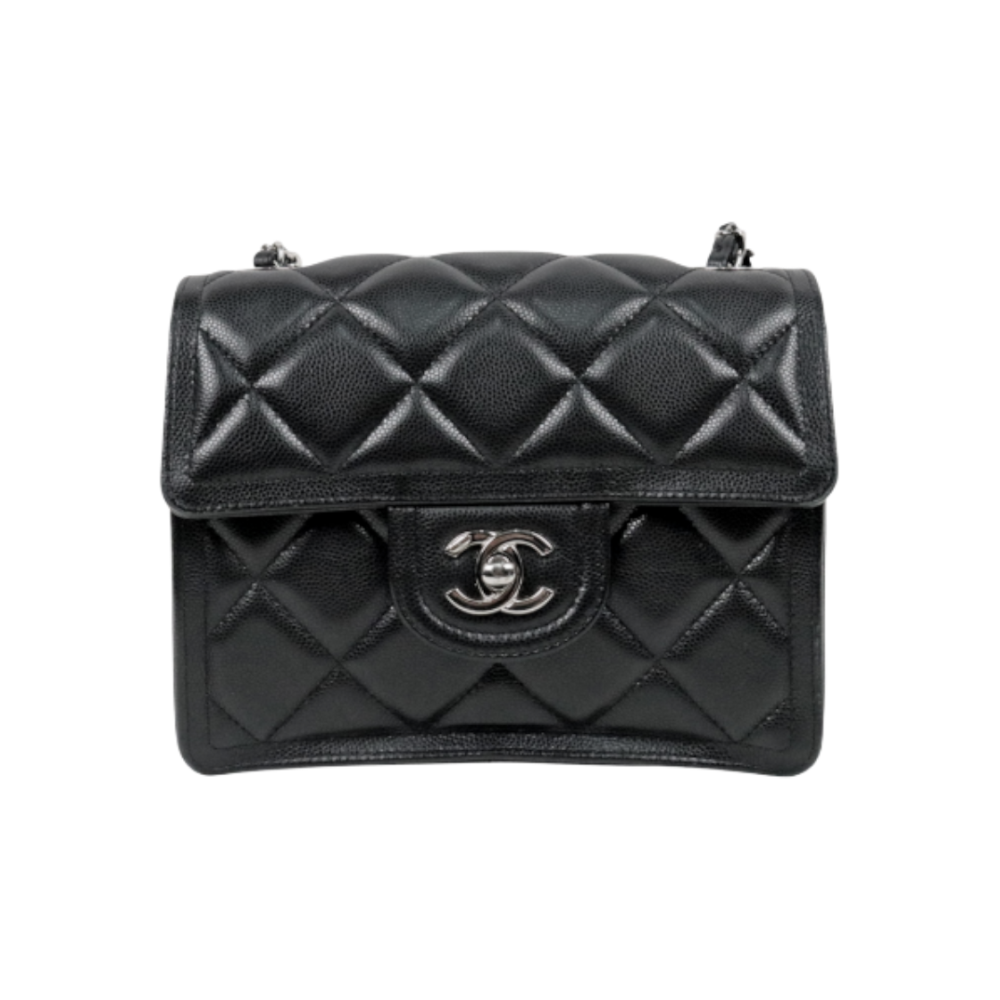 Chanel Black Caviar Quilted CC Chain Shoulder Bag with Built-in Chip