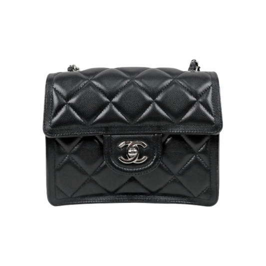 Chanel Black Caviar Quilted CC Chain Shoulder Bag with Built-in Chip