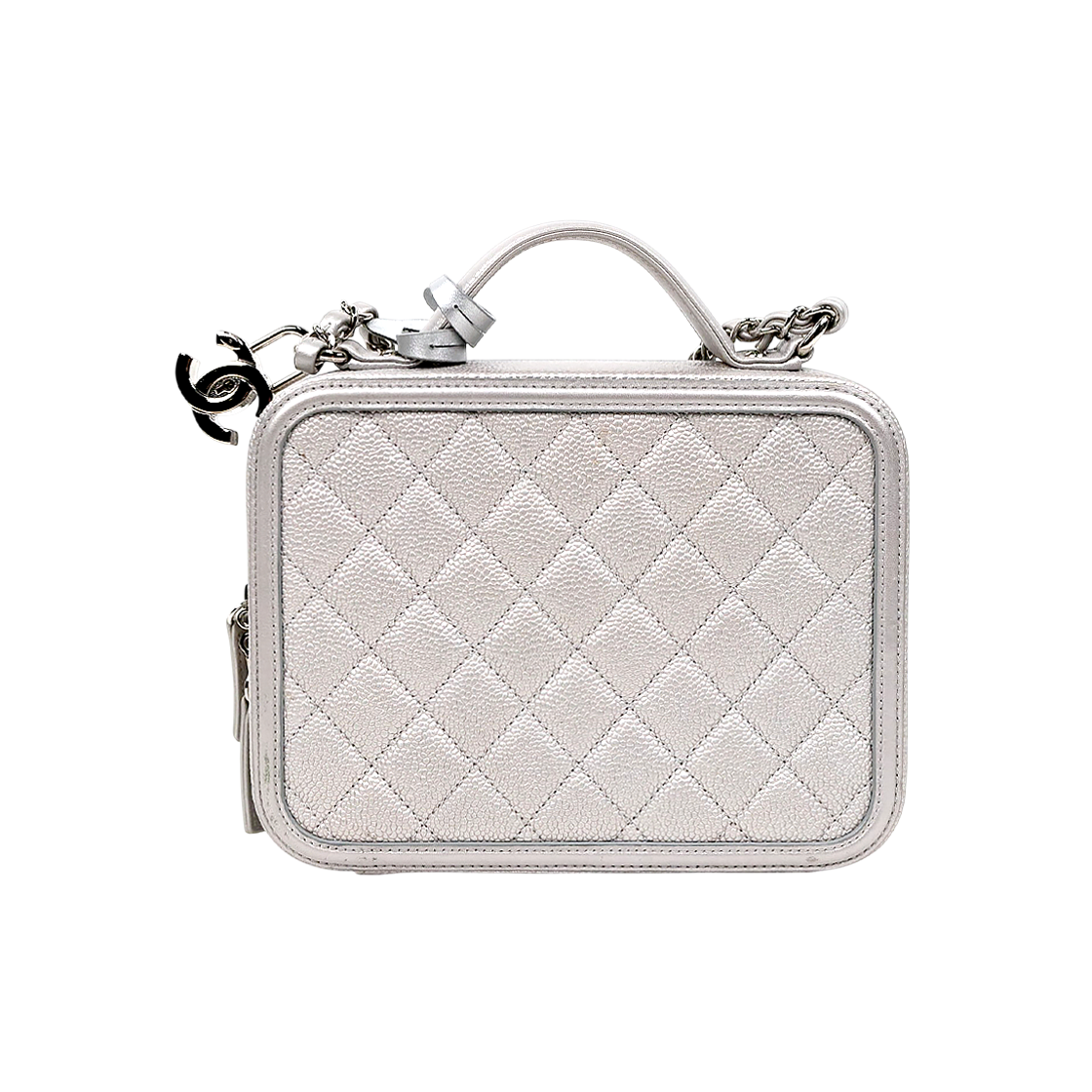 Chanel Metallic Silver Caviar Skin Cosmetic Case