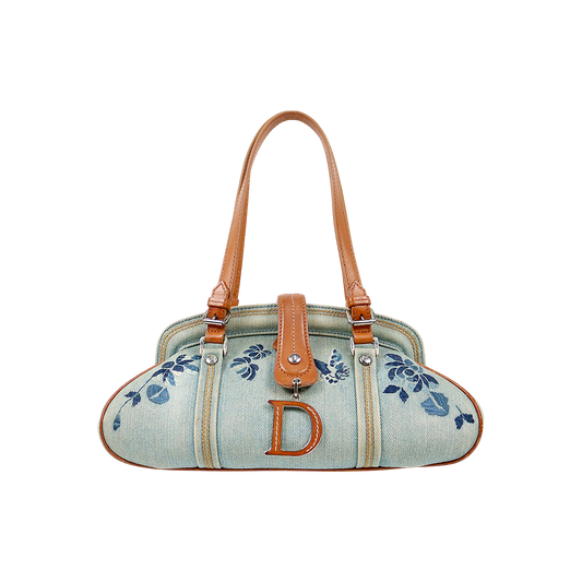 Dior Denim Flower "D" Logo Shoulder Bag