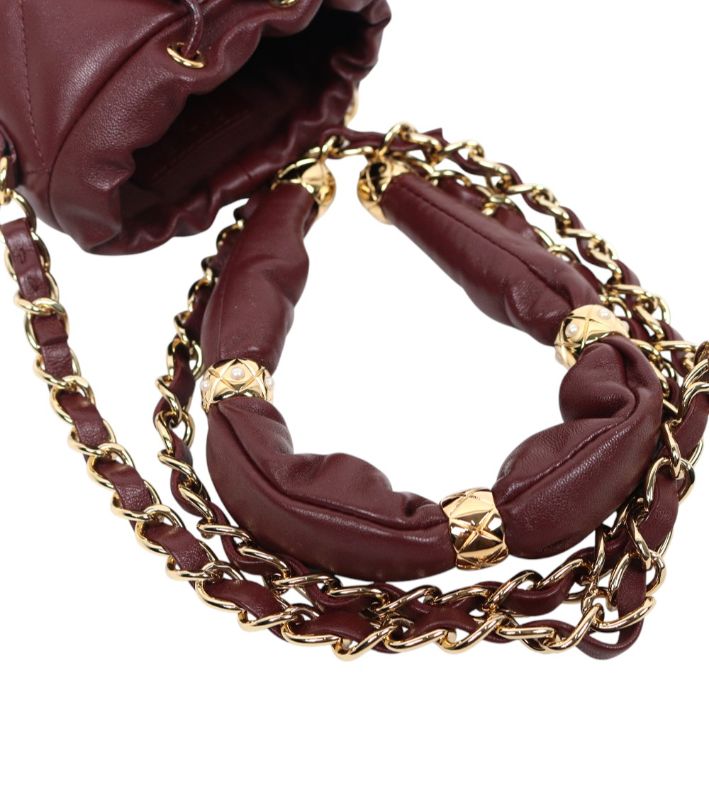 Chanel Burgundy Leather CocoCrush Mini Bucket Shoulder Bag