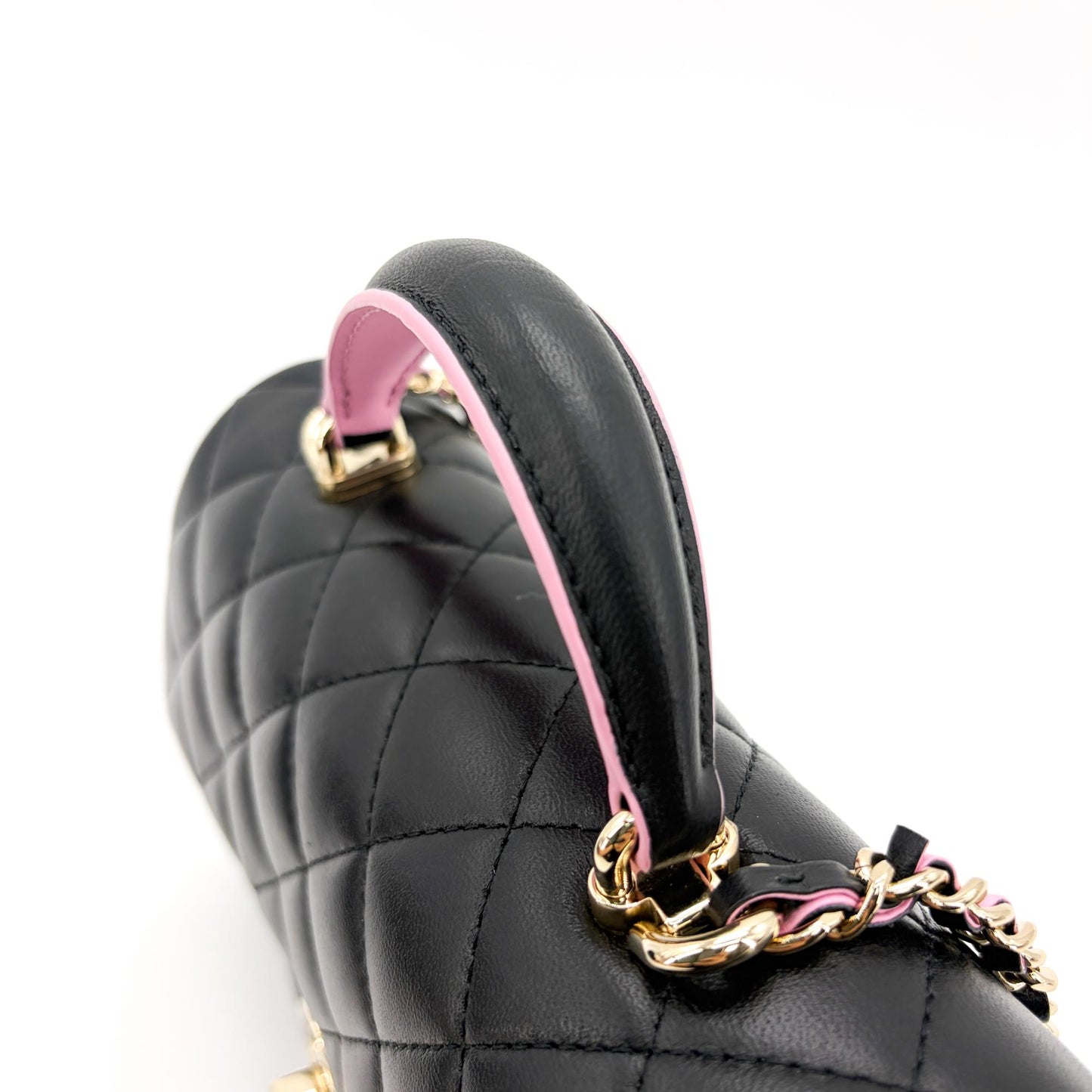 Chanel Lambskin Handle Mini Flap Bag Black and Pink Gold Hardware
