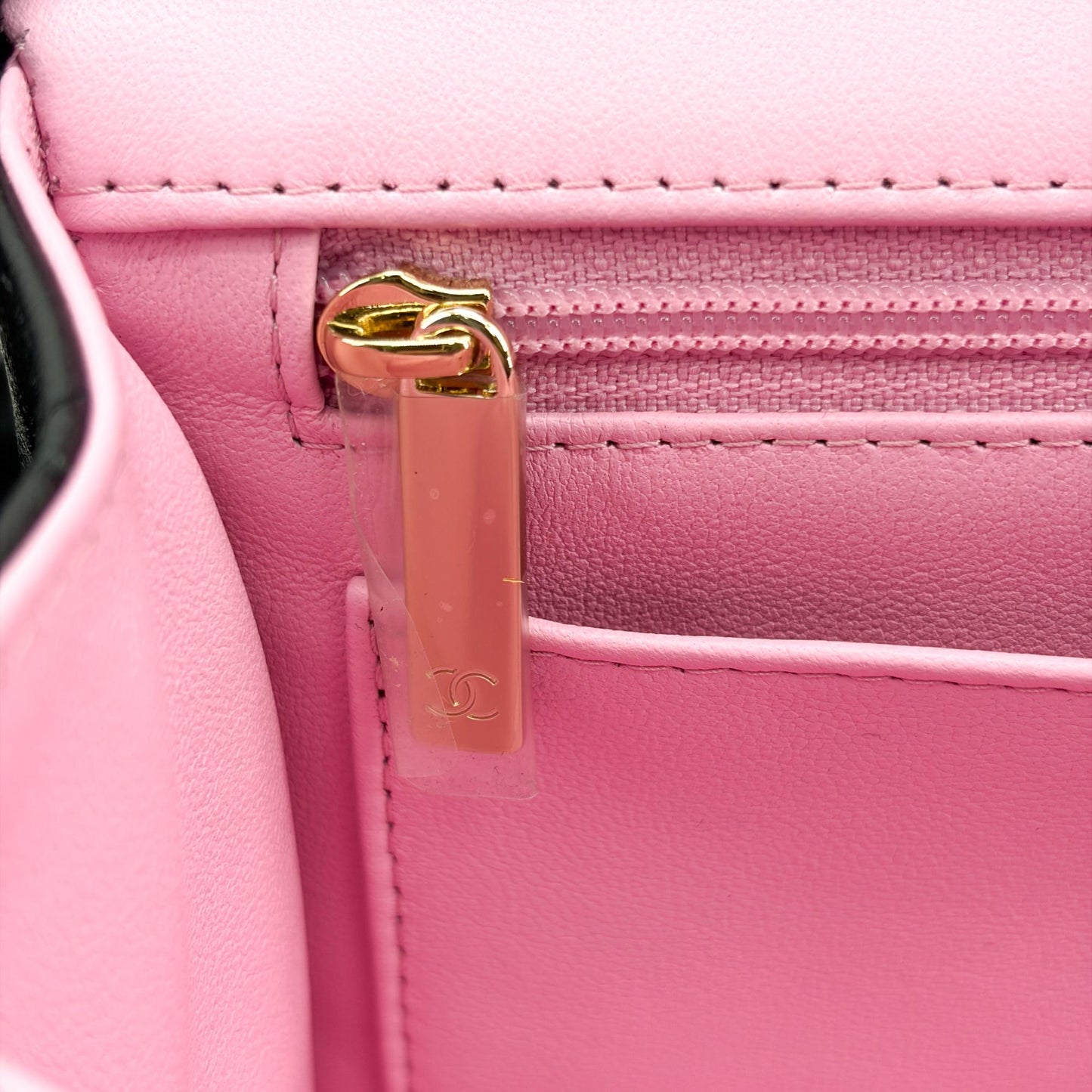 Chanel Lambskin Handle Mini Flap Bag Black and Pink Gold Hardware