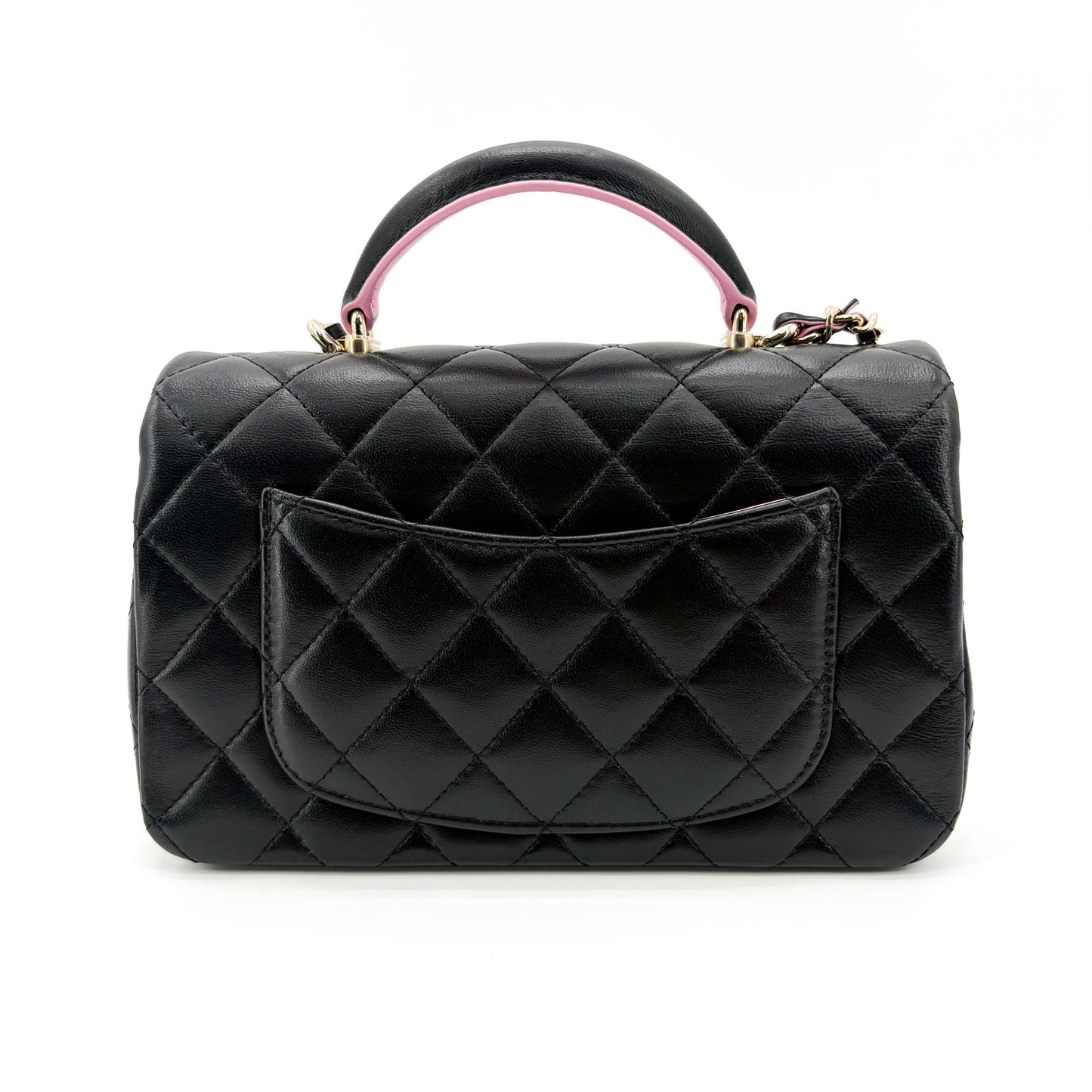 Chanel Lambskin Handle Mini Flap Bag Black and Pink Gold Hardware