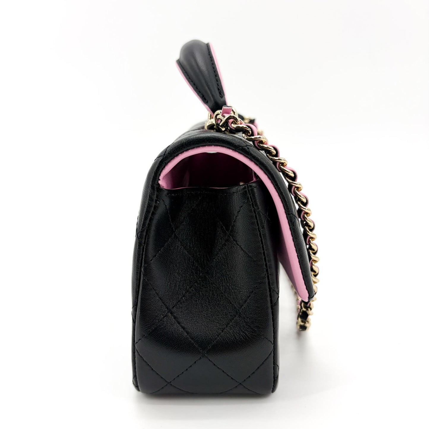 Chanel Lambskin Handle Mini Flap Bag Black and Pink Gold Hardware