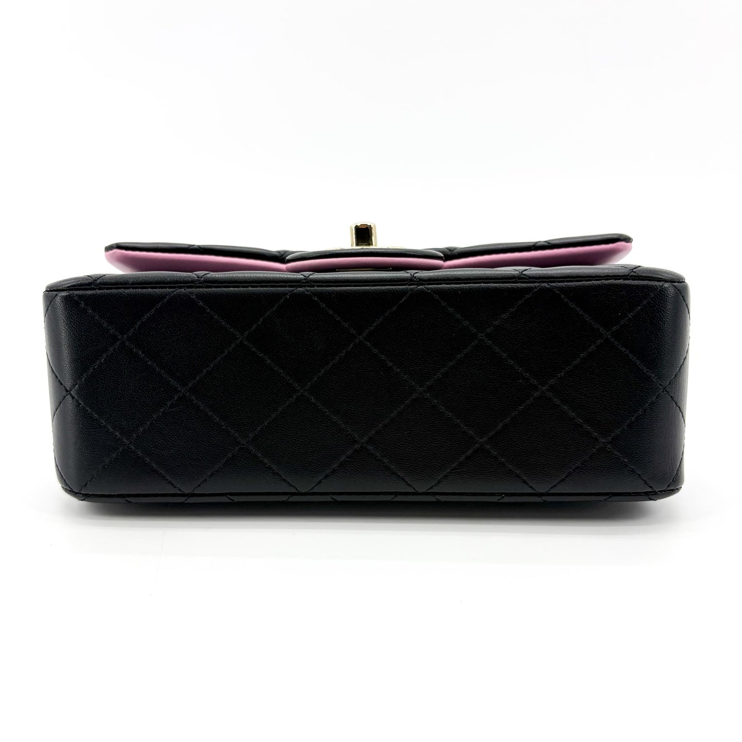 Chanel Lambskin Handle Mini Flap Bag Black and Pink Gold Hardware