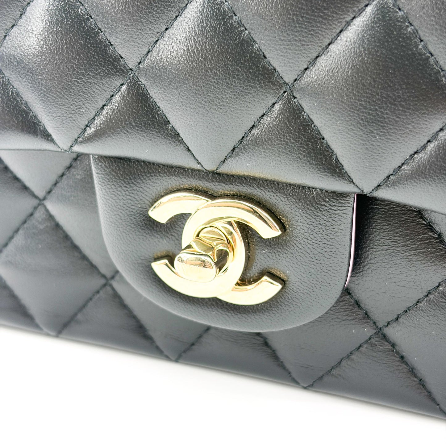 Chanel Lambskin Handle Mini Flap Bag Black and Pink Gold Hardware