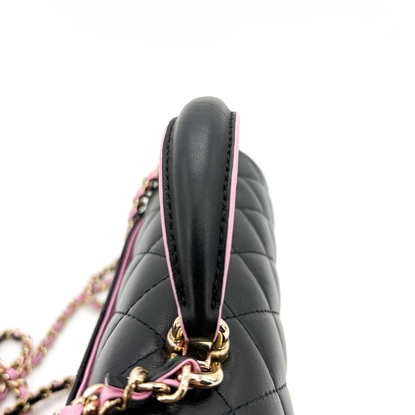 Chanel Lambskin Handle Mini Flap Bag Black and Pink Gold Hardware