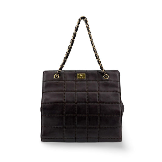 Chanel Chocolate Bar Chain Shoulder Bag Dark Brown Gold Hardware