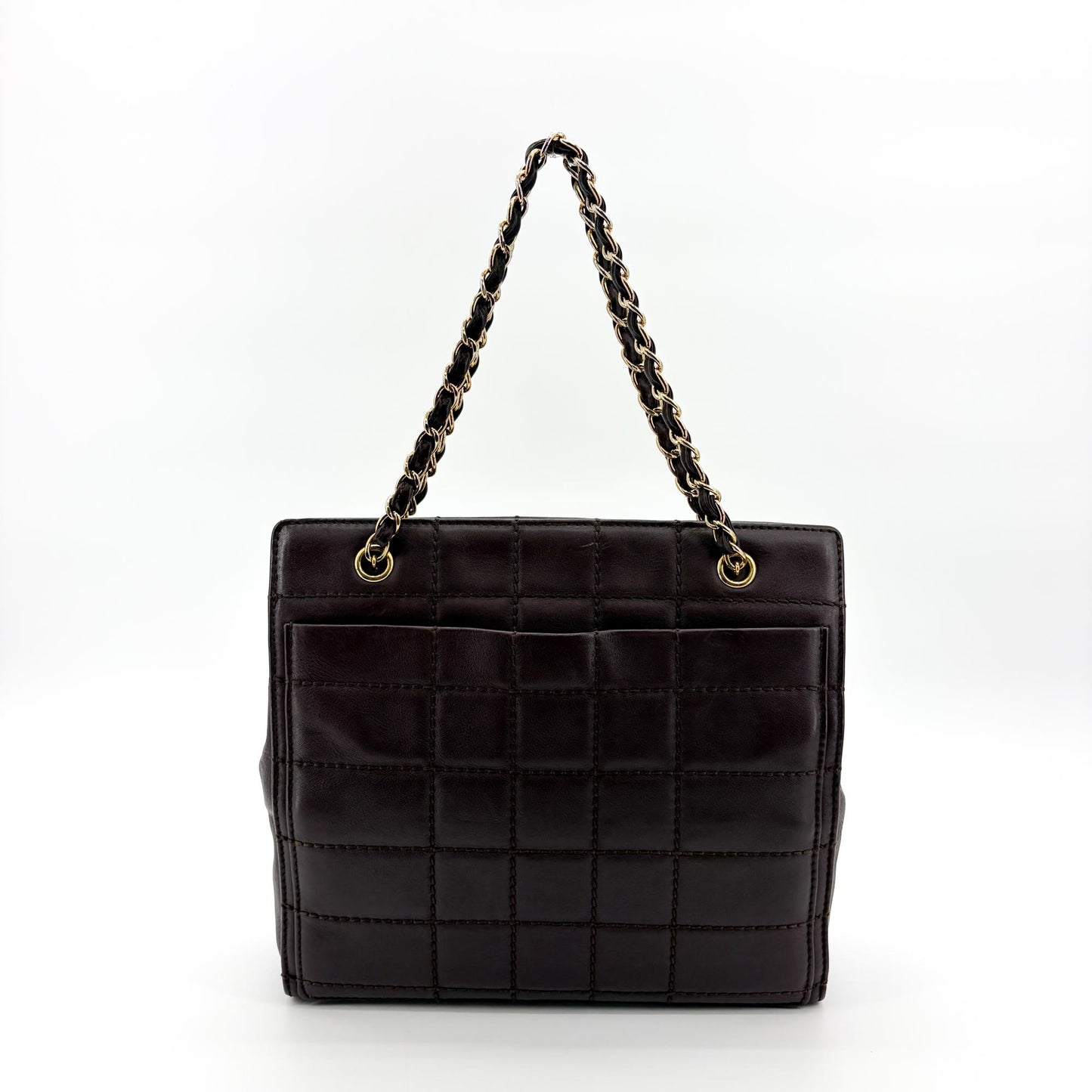 Chanel Chocolate Bar Chain Shoulder Bag Dark Brown Gold Hardware