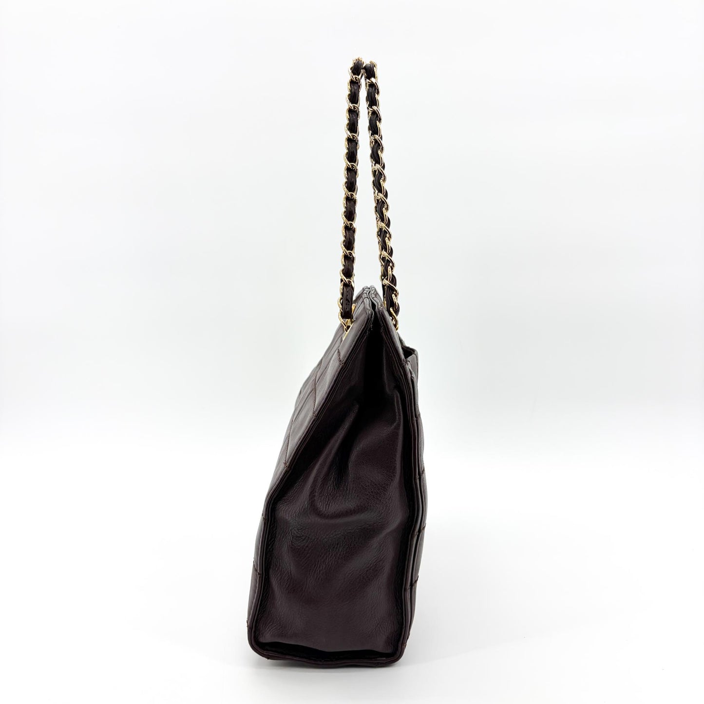 Chanel Chocolate Bar Chain Shoulder Bag Dark Brown Gold Hardware