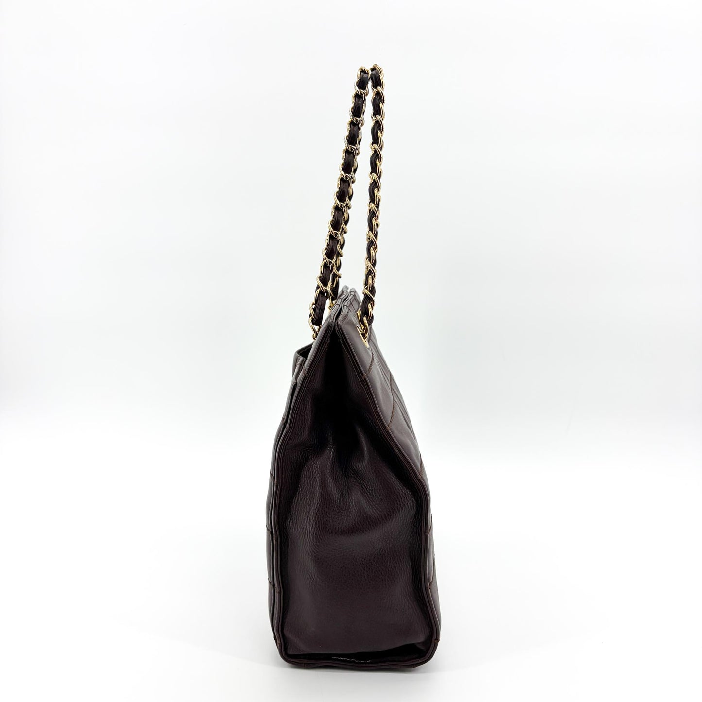 Chanel Chocolate Bar Chain Shoulder Bag Dark Brown Gold Hardware