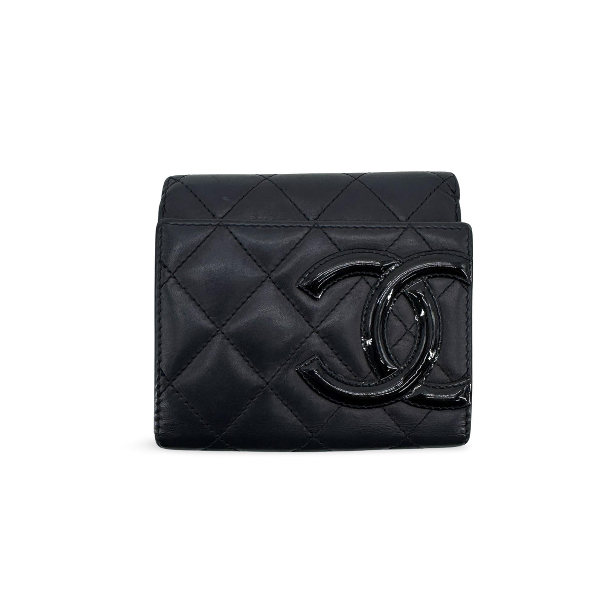 Chanel Cambon Line Triple Fold Wallet Black Patent