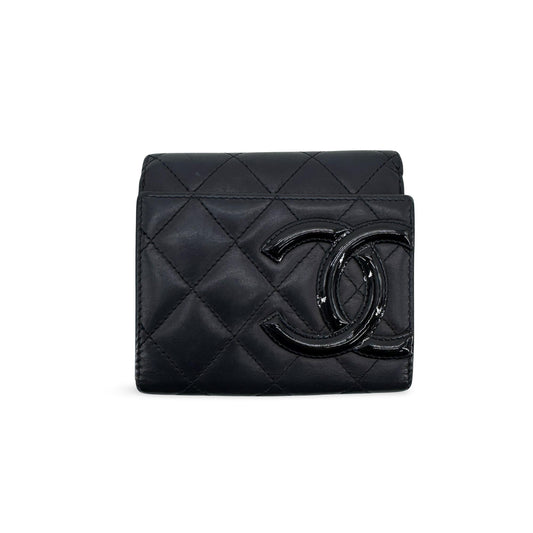 Chanel Cambon Line Triple Fold Wallet Black Patent