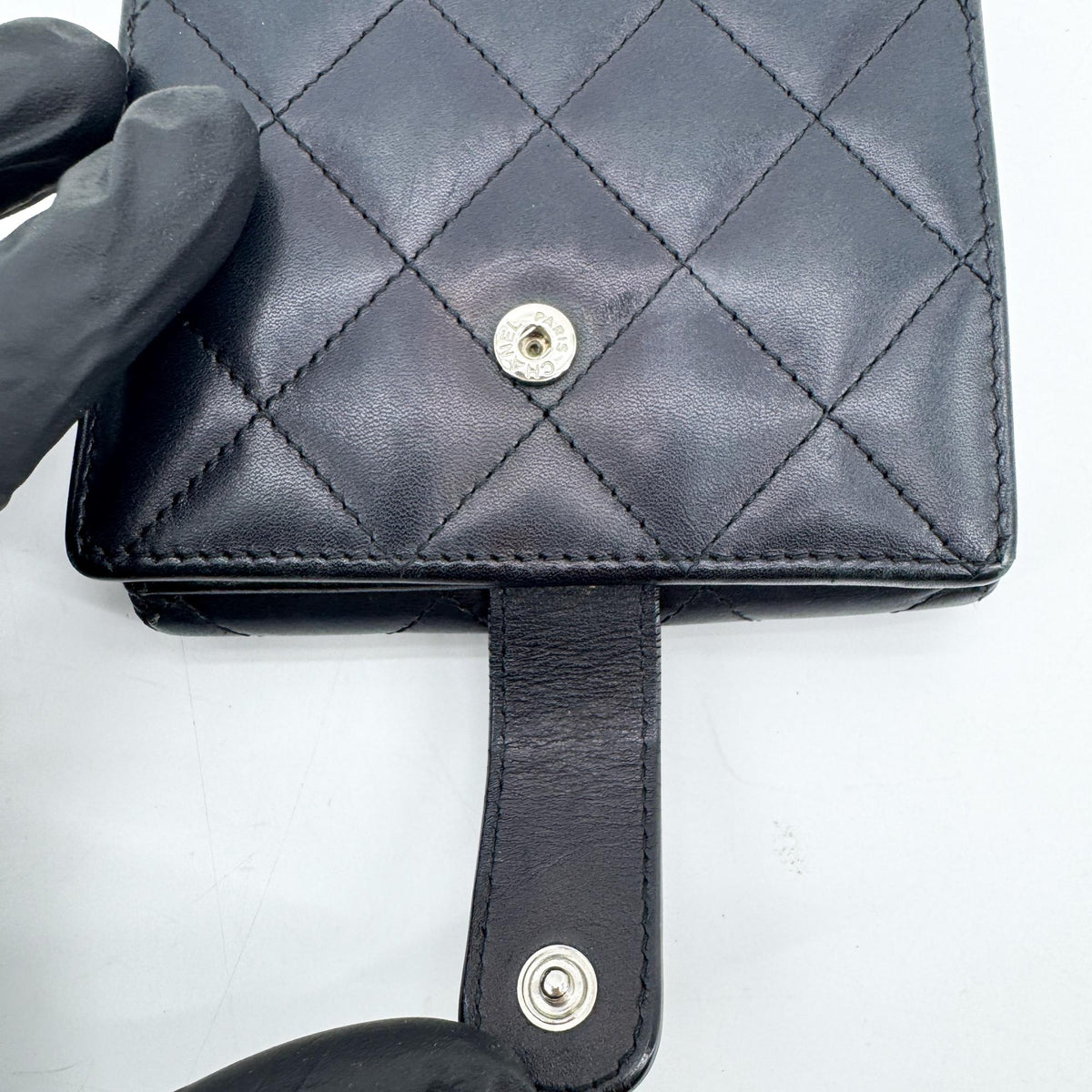 Chanel Cambon Line Triple Fold Wallet Black Patent