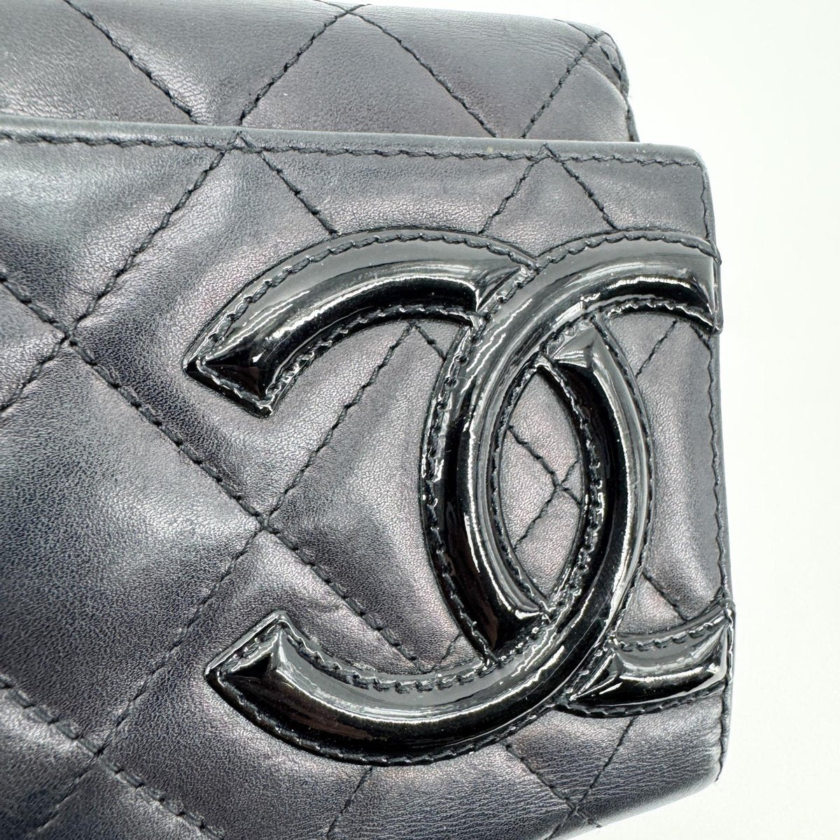 Chanel Cambon Line Triple Fold Wallet Black Patent