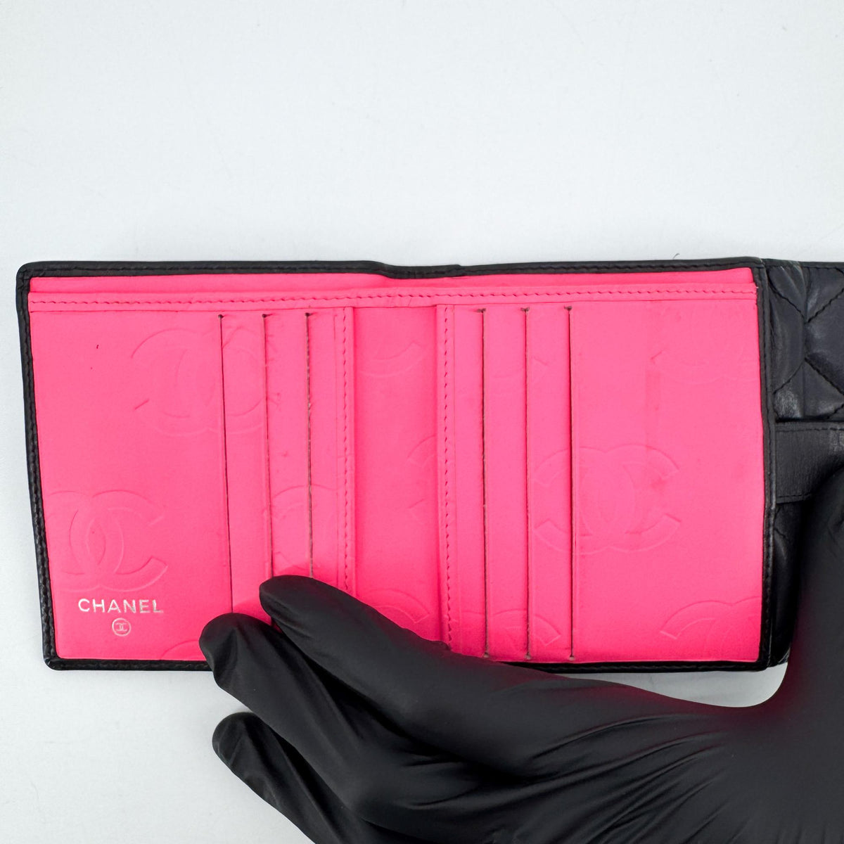 Chanel Cambon Line Triple Fold Wallet Black Patent