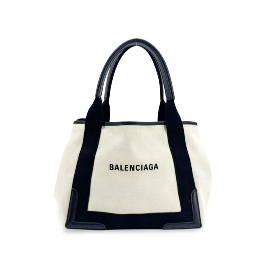 Sac cabas Balenciaga Navy Cabas S Toile et cuir naturel noir