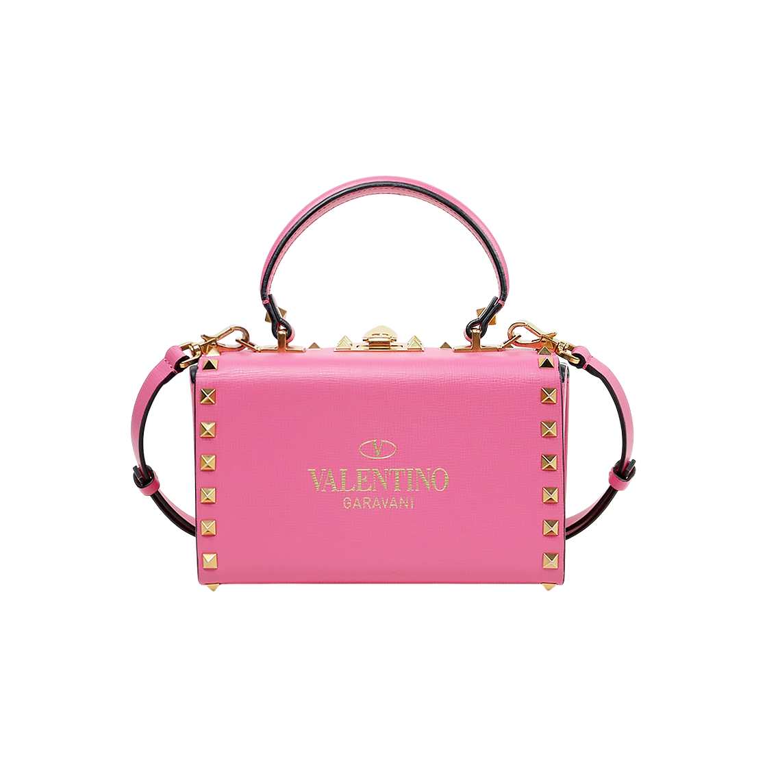 Valentino Pink Leather Rockstud Box Top-Handle Tote Bag