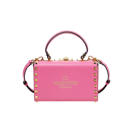 Valentino Pink Leather Rockstud Box Top-Handle Tote Bag