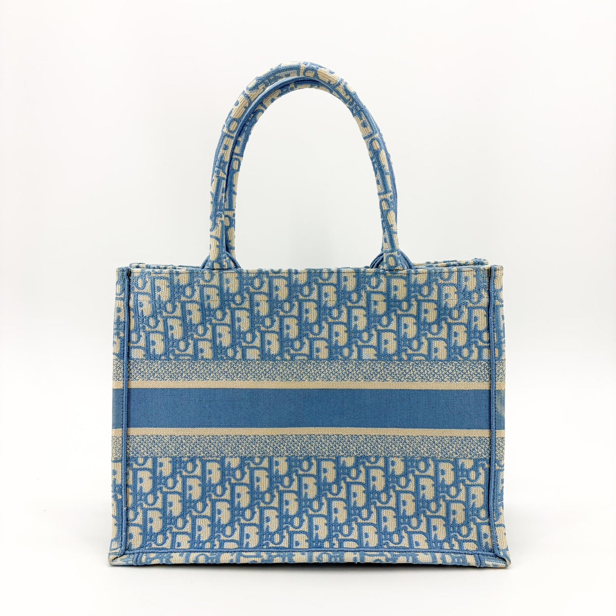 Dior Medium Book Tote Bag Blue Oblique Embroidery