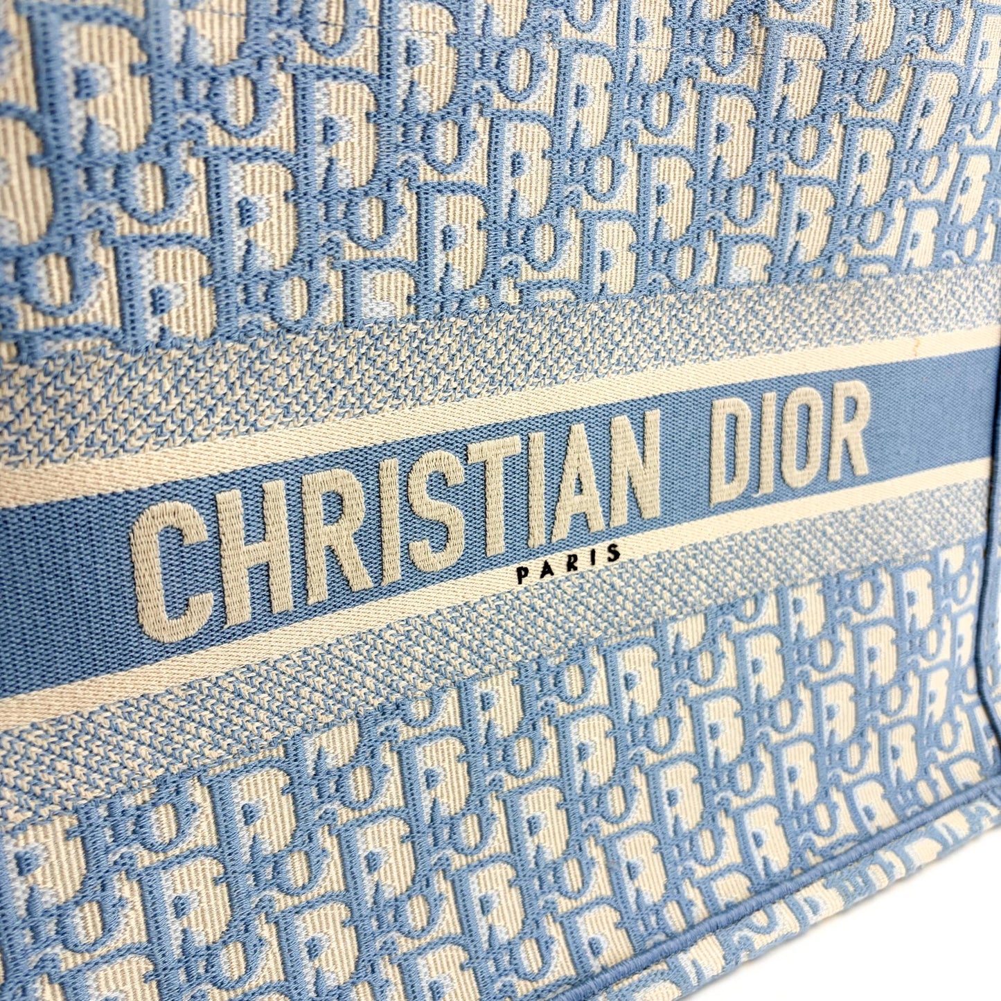Dior Medium Book Tote Bag Blue Oblique Embroidery