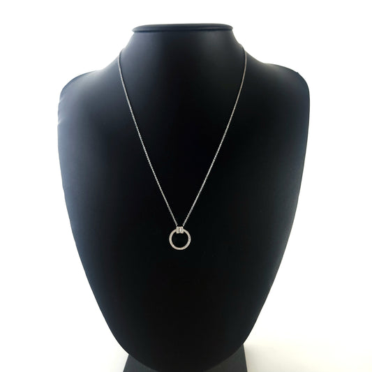 An Co. T Baguette Diamond Circle Pendant White Gold Necklace