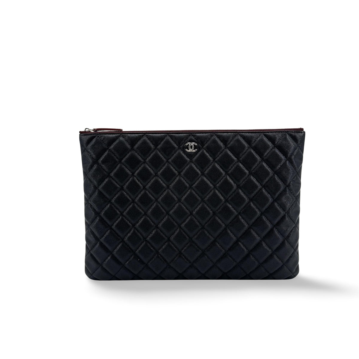 Chanel Classic Caviar O-Case Large Clutch Silver Hardware Black
