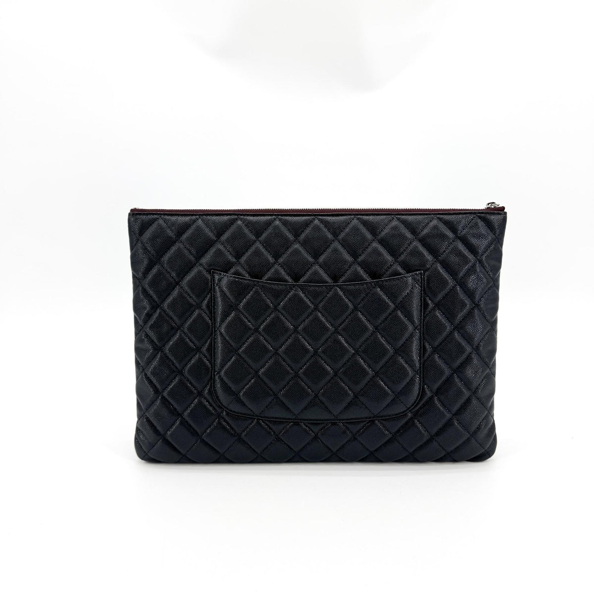 Chanel Classic Caviar O-Case Large Clutch Silver Hardware Black