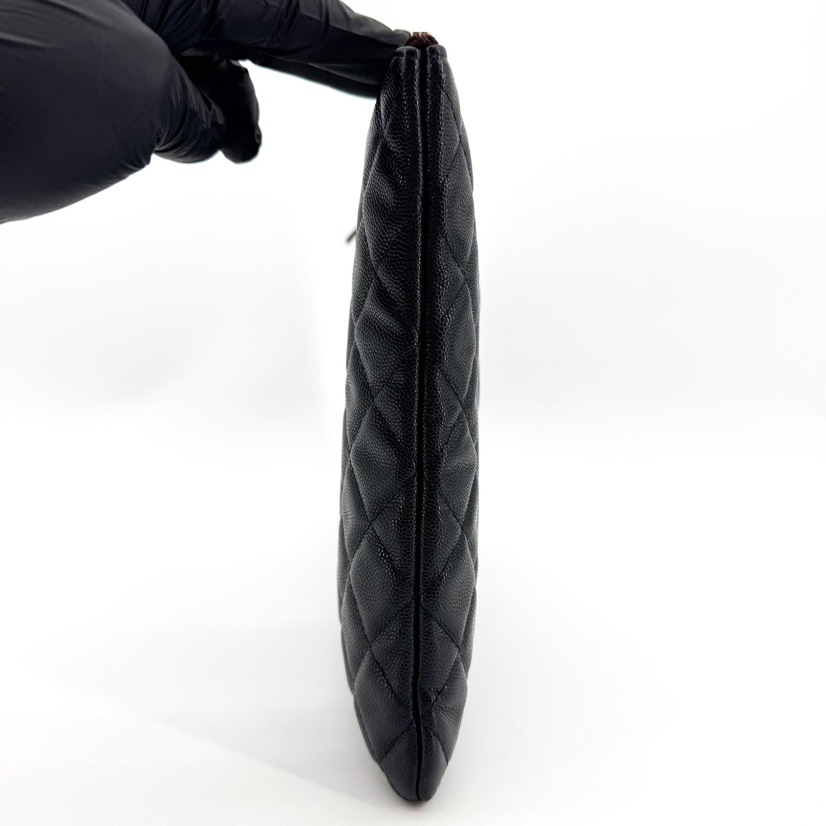 Chanel Classic Caviar O-Case Large Clutch Silver Hardware Black