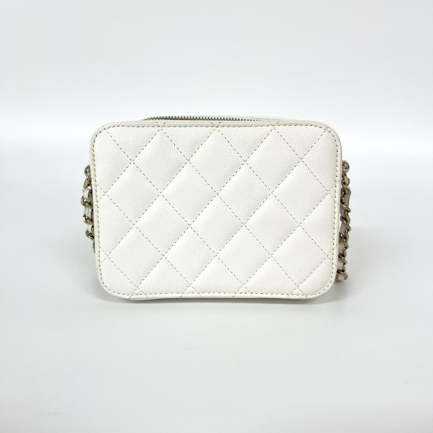 Chanel Caviar Quilted Mini Camera Case White Champagne Gold