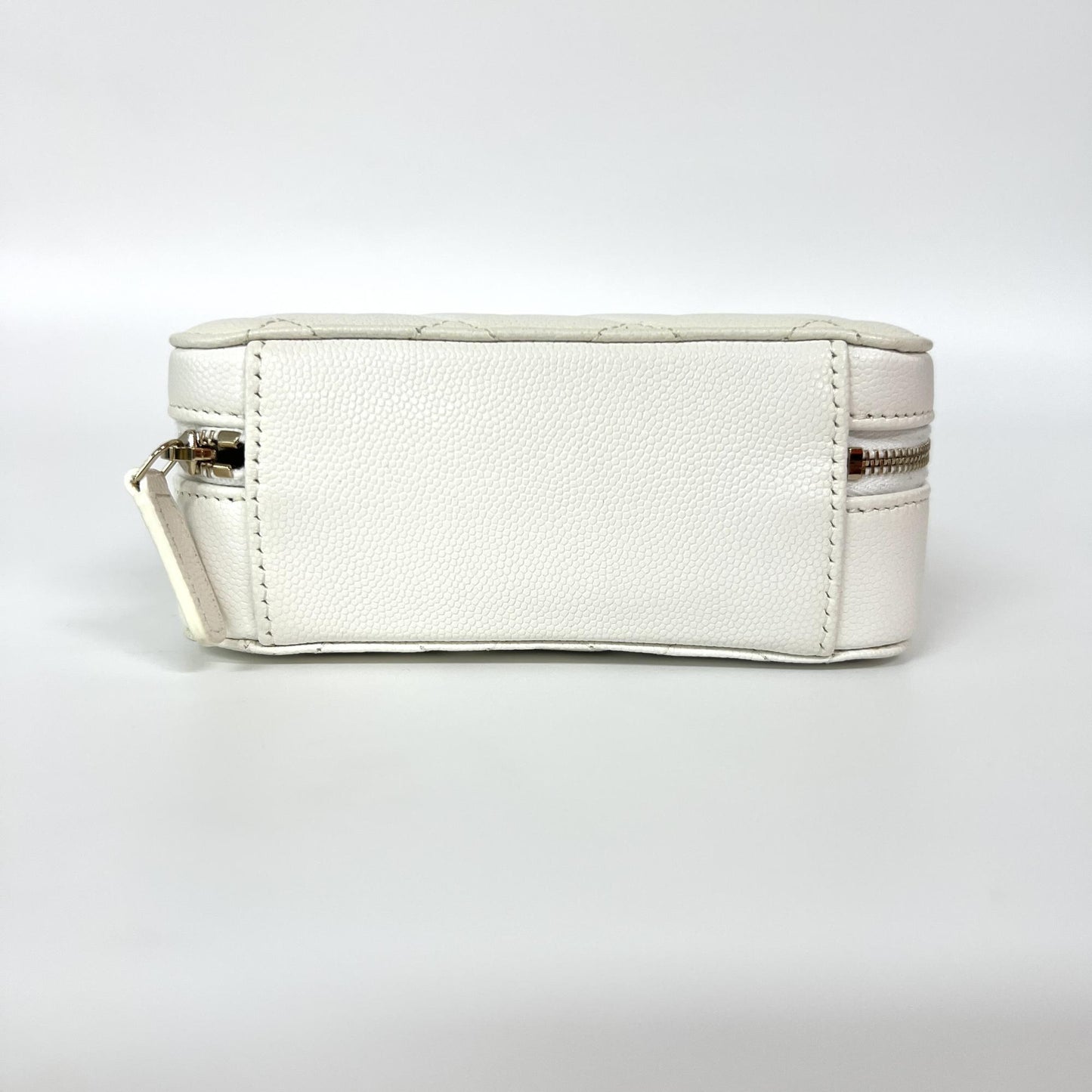 Chanel Caviar Quilted Mini Camera Case White Champagne Gold