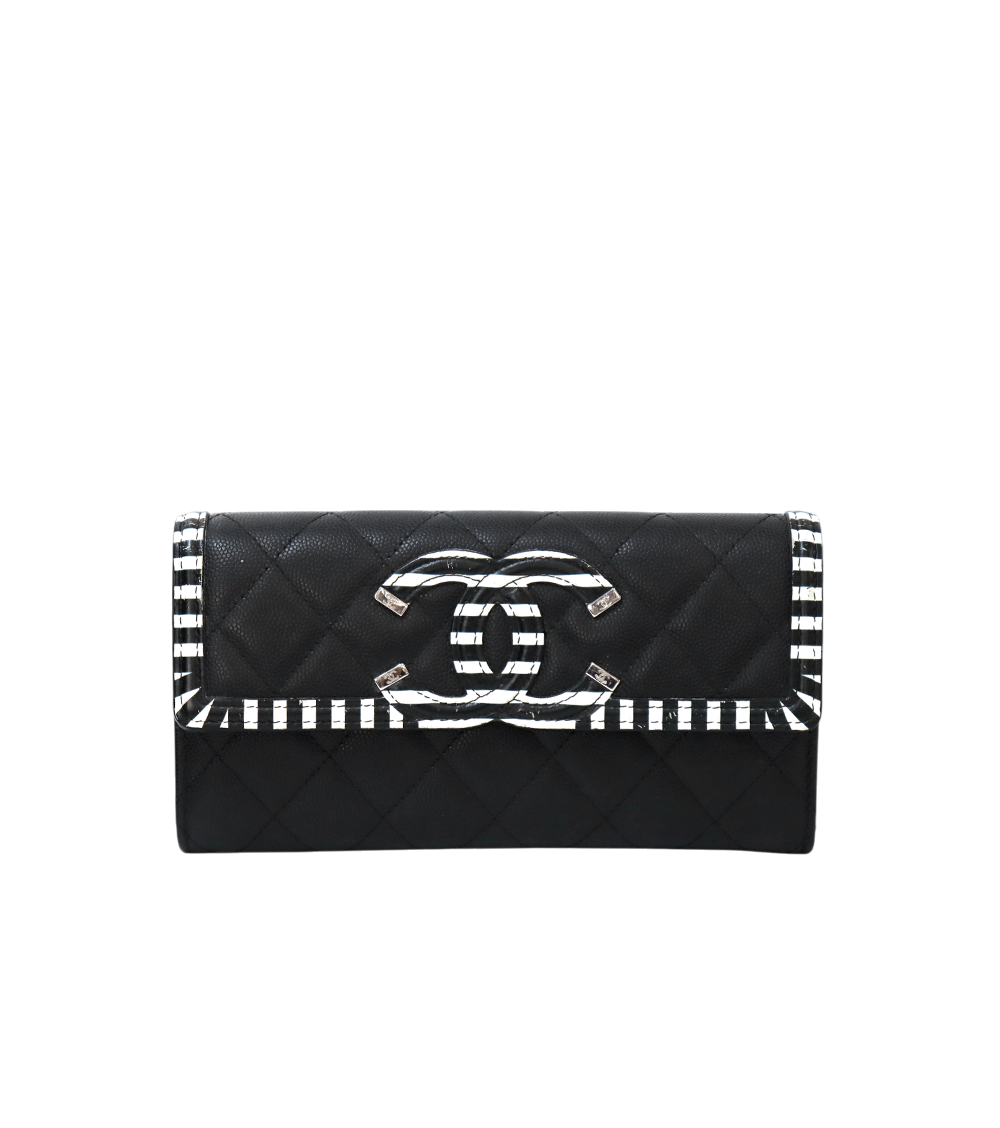 Chanel Black Stripe Long Wallet