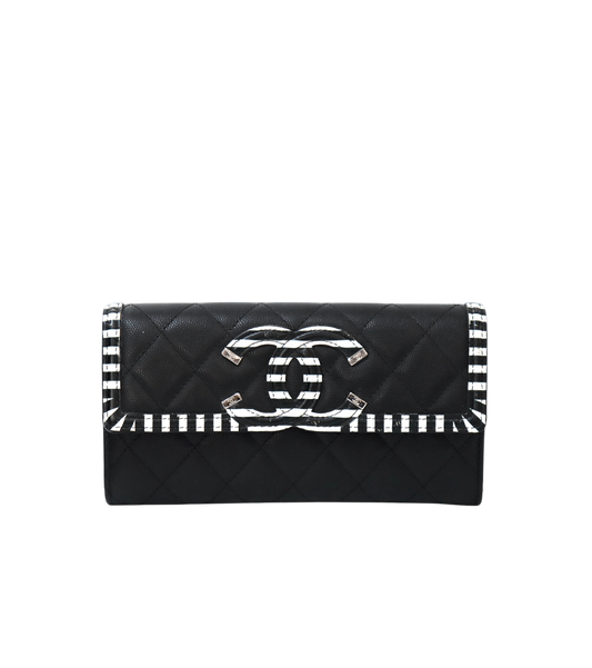 Chanel Black Stripe Long Wallet