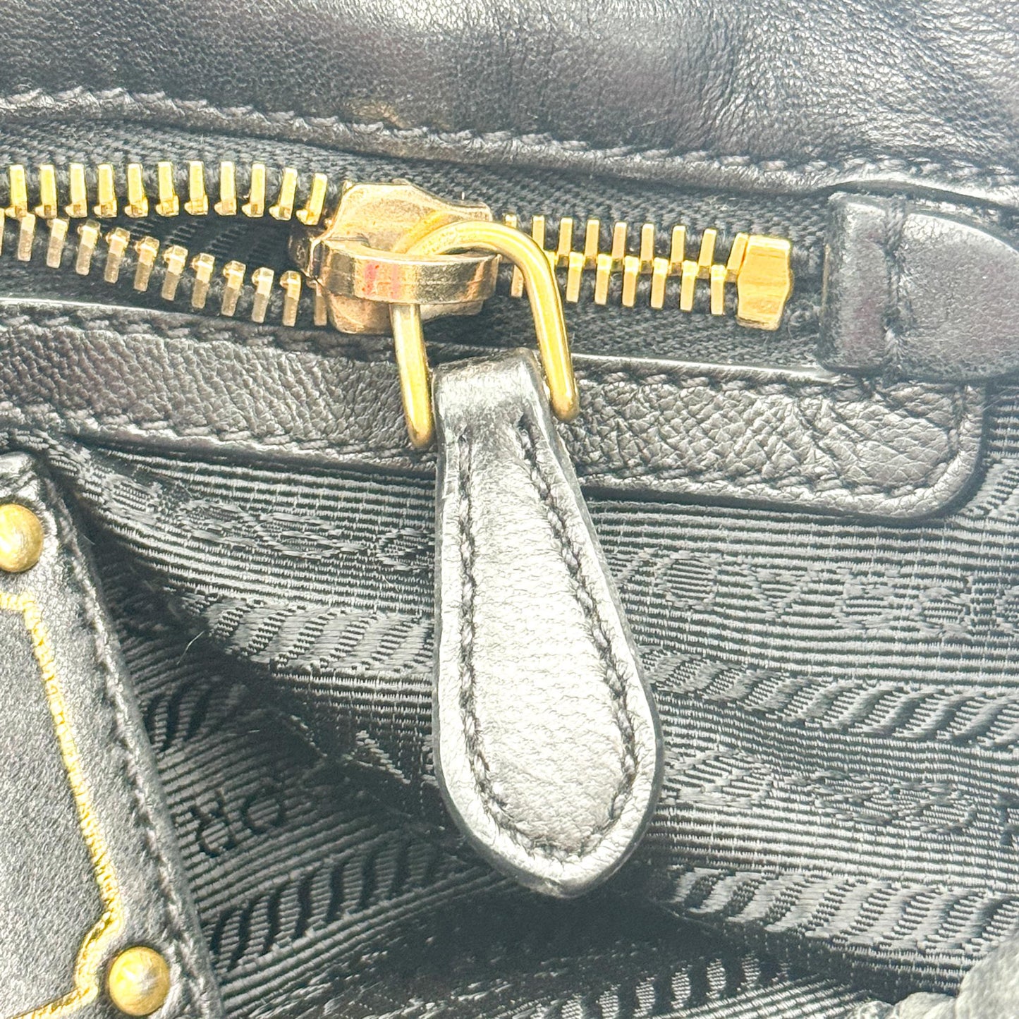 Prada Tessuto Gaufre Tote Bag Black with Gold Hardware