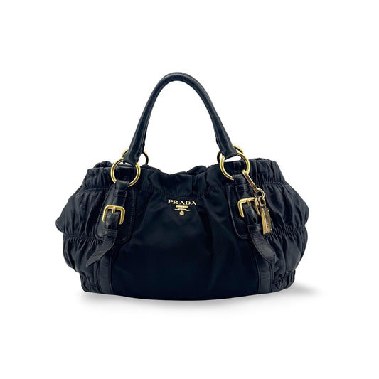 Prada Tessuto Gaufre Tote Bag Black with Gold Hardware
