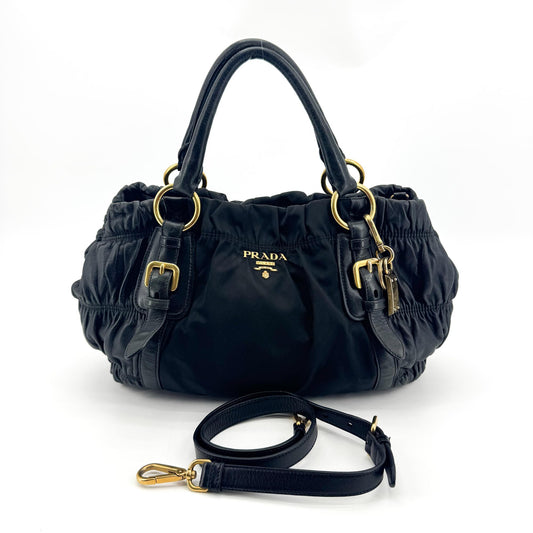 Prada Tessuto Gaufre Tote Bag Black with Gold Hardware