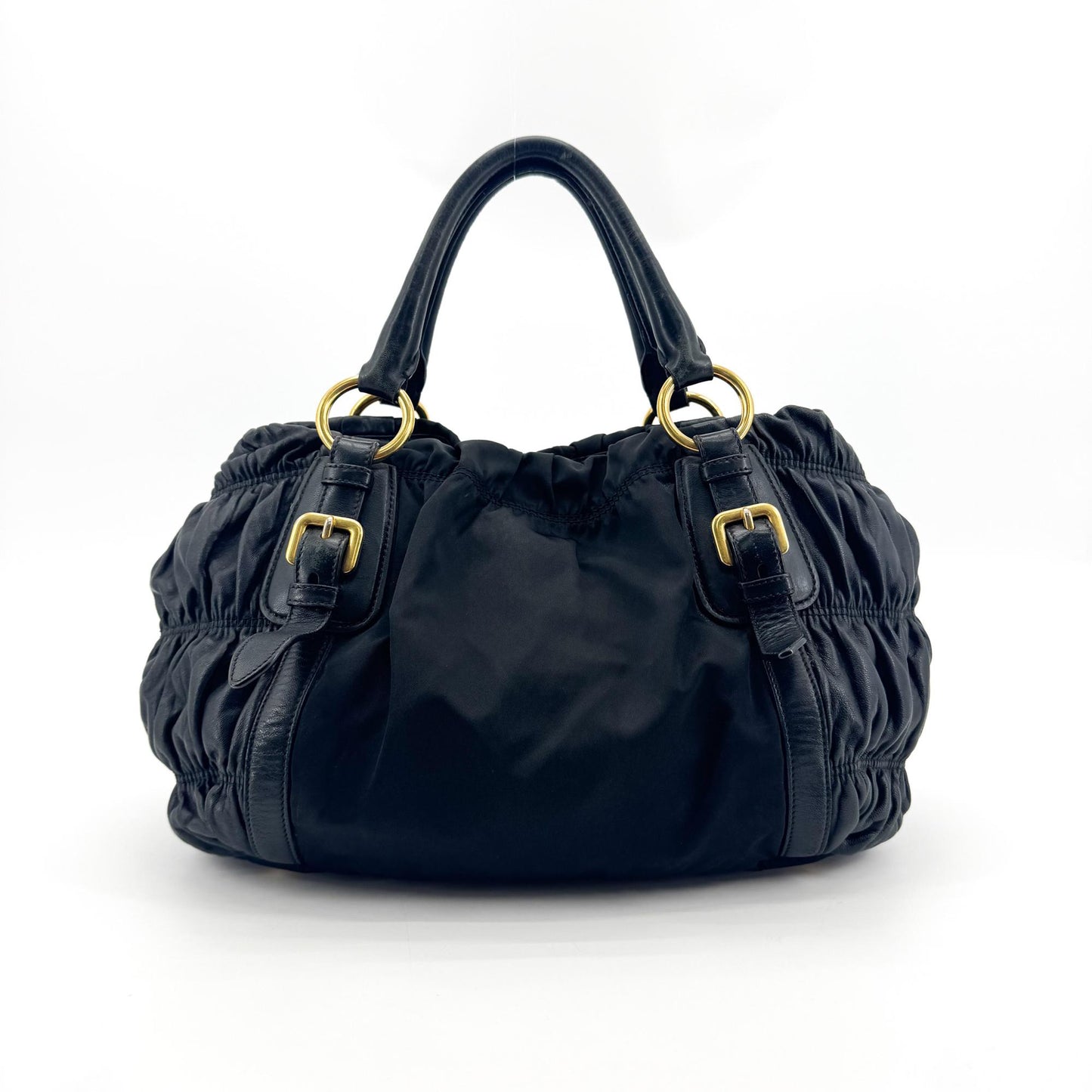 Prada Tessuto Gaufre Tote Bag Black with Gold Hardware
